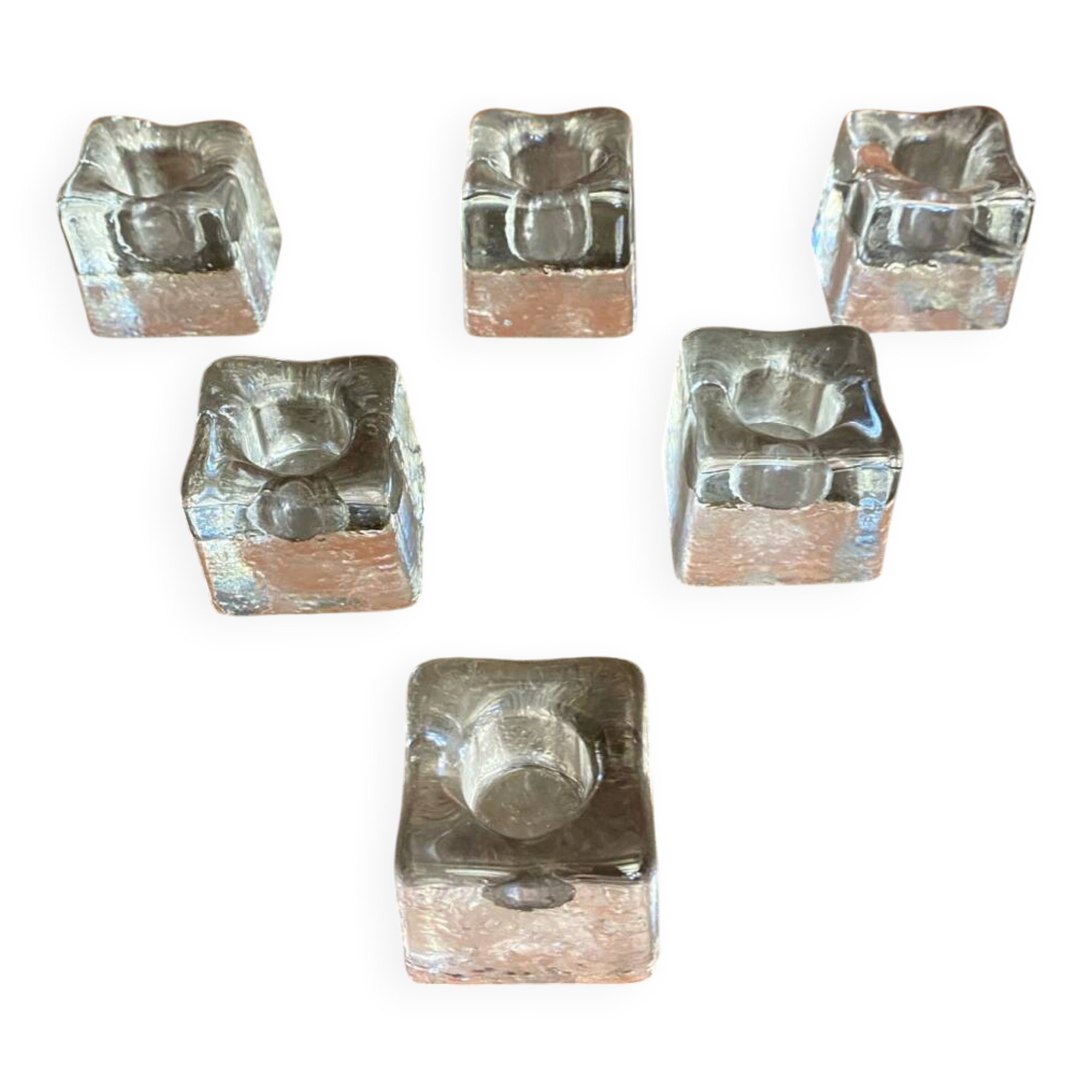 Set of 6 Blenko Ice Design Candle Holders Glass 1970s Vintage