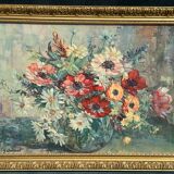 Tableau huile sur toile bouquet de fleurs g. danset