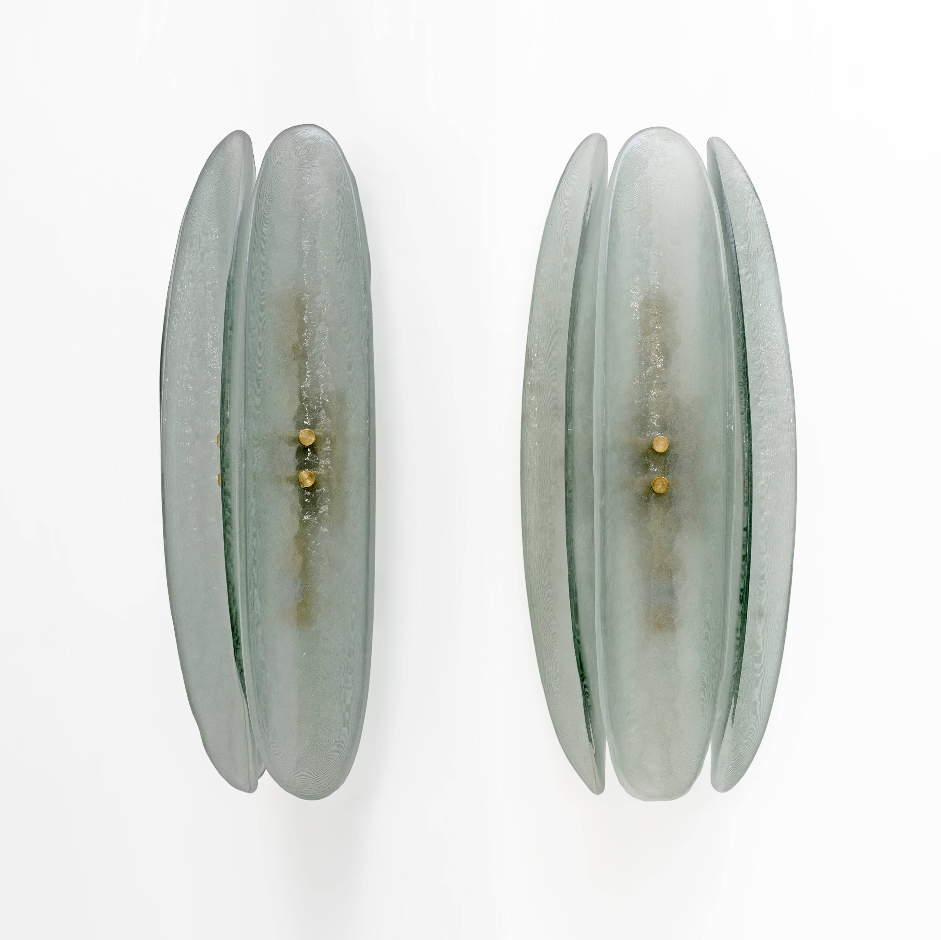 Pair of Mid-century Modern Aqua Green Murano Glass Sconc
