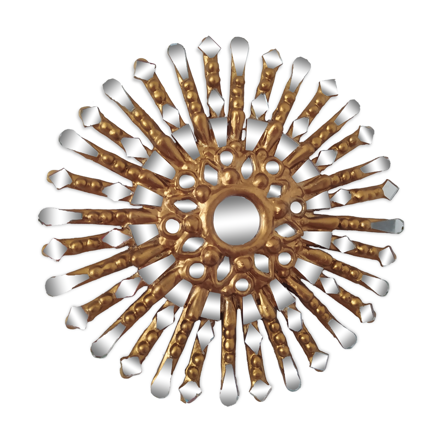 Golden wooden sun mirror 30cm