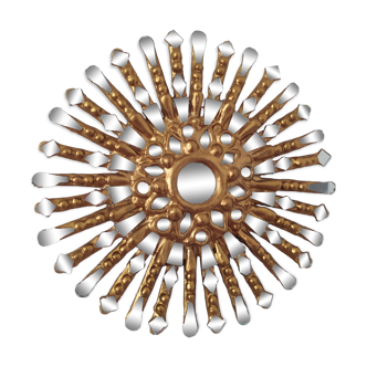 Golden wooden sun mirror 30cm
