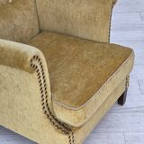 1960s, Danish armchair, honey-yellow furniture velour, original condition.