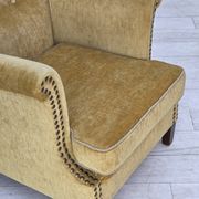 1960s, Danish armchair, honey-yellow furniture velour, original condition.