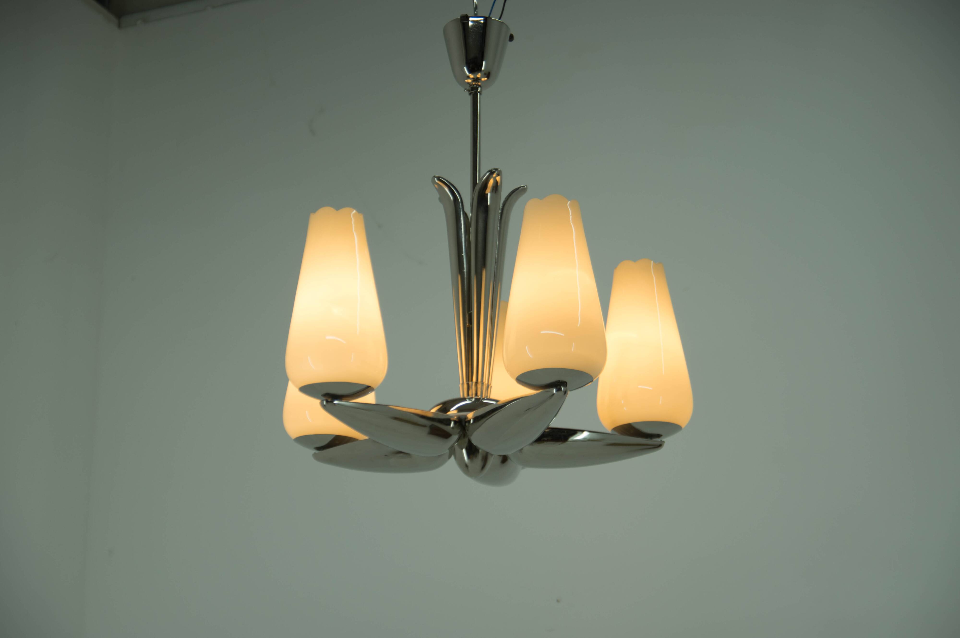 Rare Nickel-Plated Chandelier by Drukov, 1940s