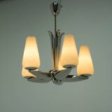 Rare Nickel-Plated Chandelier by Drukov, 1940s