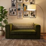 Vintage Two-seater Sofa, Deep Green Velvet, Cuschion patterns