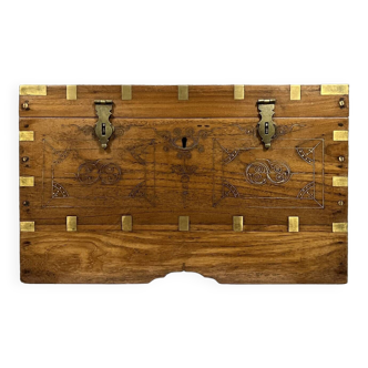 Old travel chest, Anglo-Indian colonial trunk in camphor