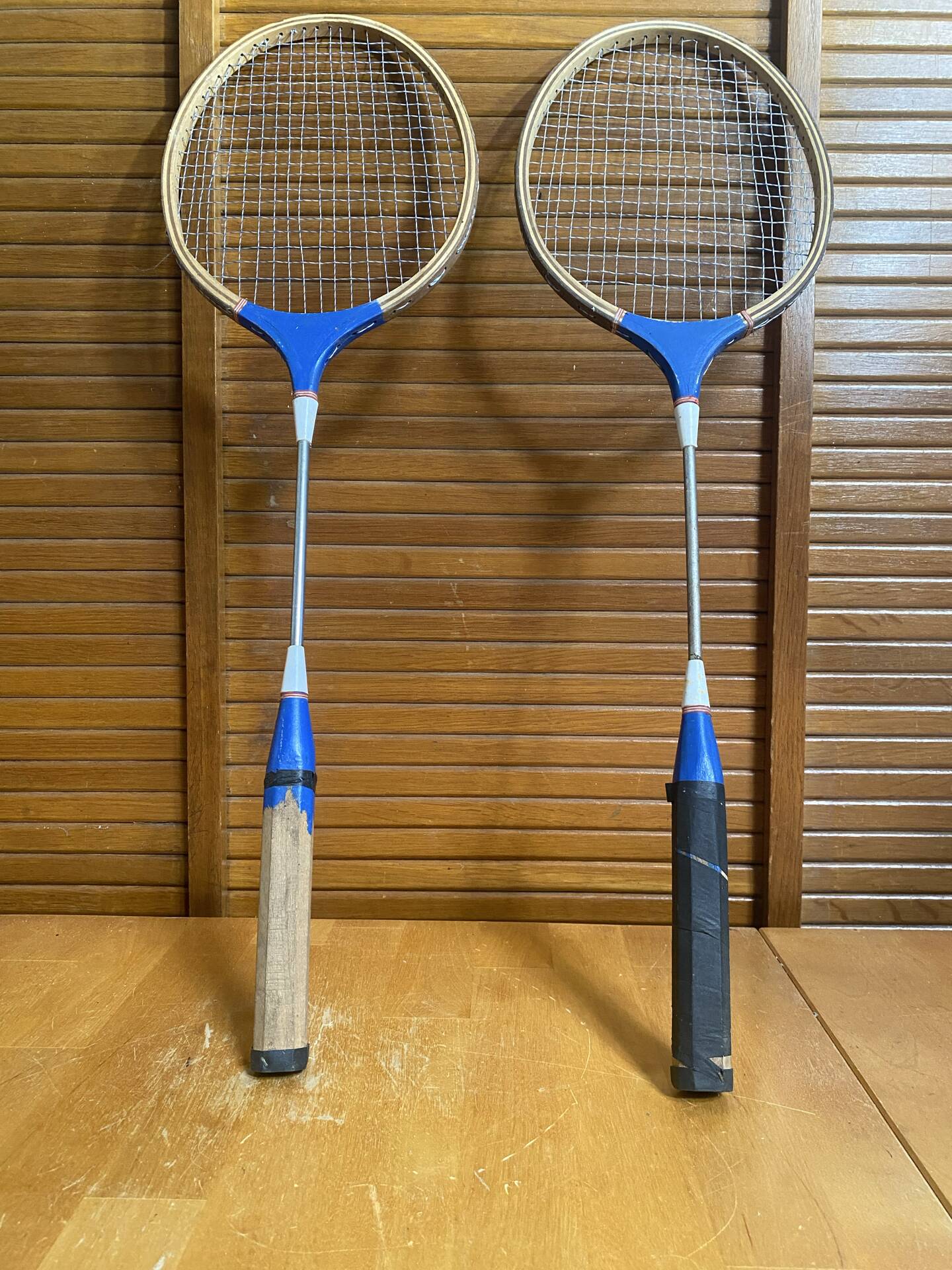 Paire Raquette Ancienne Badminton Bois Vintage