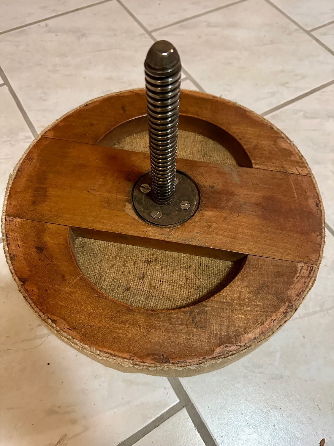 Antique Napoleon III adjustable piano stool and canvas