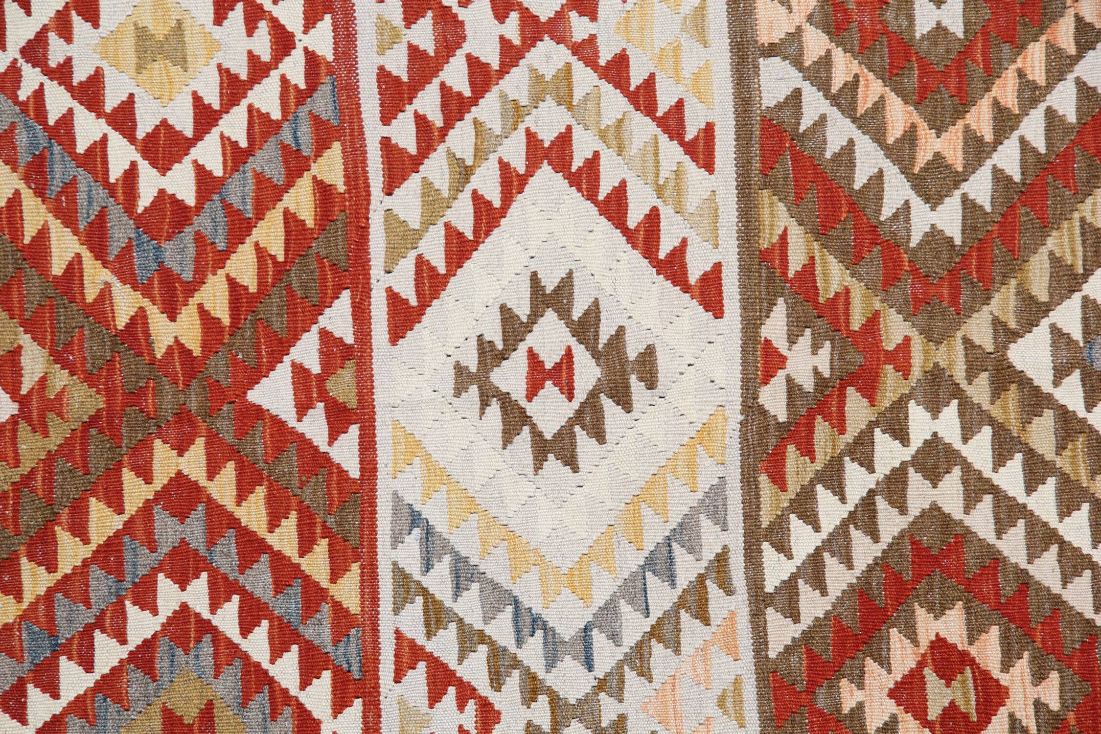 Geometric Kilim Oriental Rug, Wool Rustic Flatwoven Carpet 249x195cm