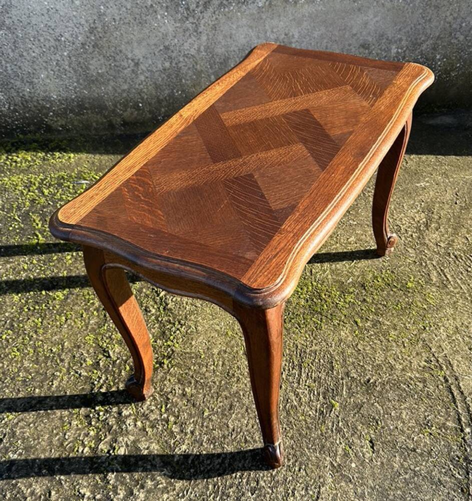 Small coffee or side table, oak, marquetry, Louis XV style, vintage