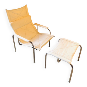 White leather armchair set "Strässle" by Hans Eichenberger, Switzerland 1970.