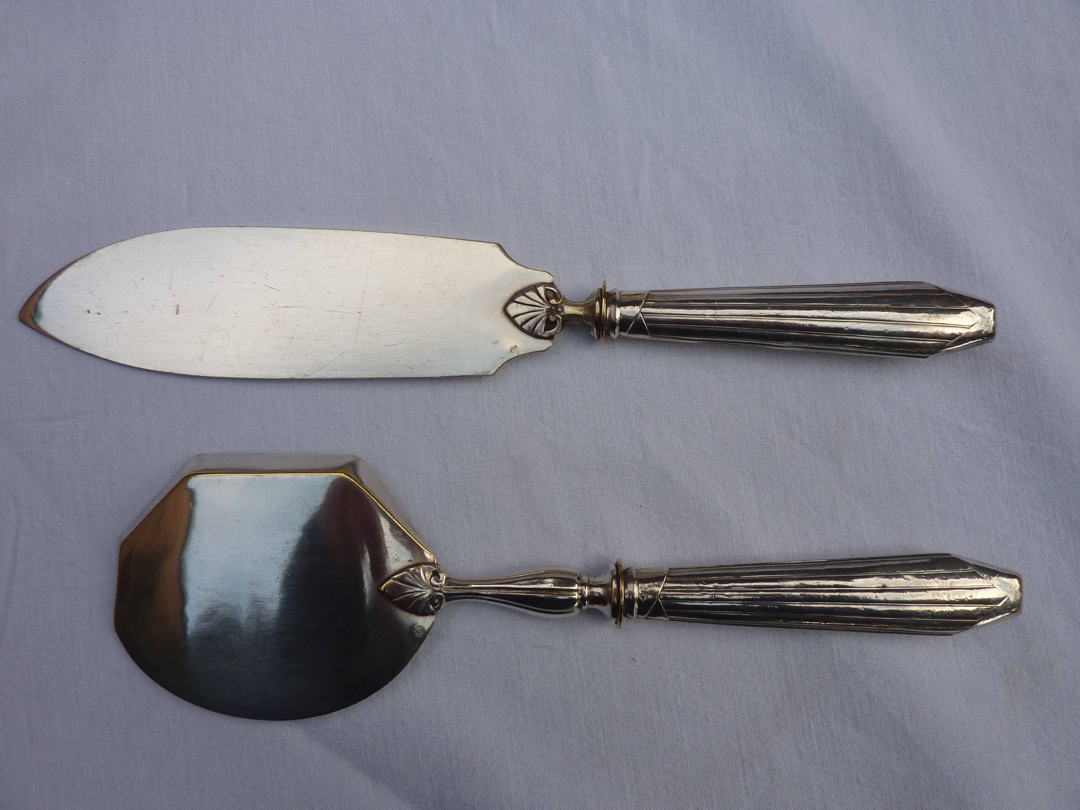 2 dessert serving cutlery art deco silver filled and silver metal