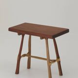 Contemporary handcrafted stool / end table in solid oak and sipo wood
