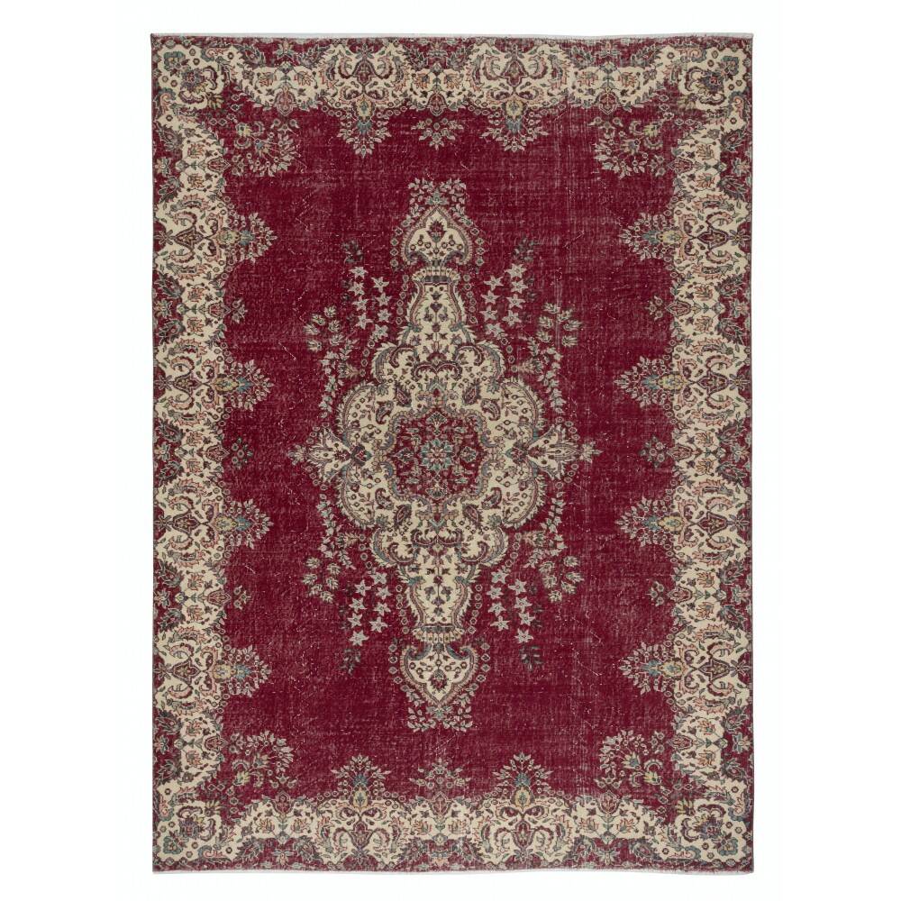 One-of-a-kind Vintage Turkish Red Area Rug. Hand-knotted Wool Carpet with Medallion Design