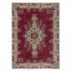 One-of-a-kind Vintage Turkish Red Area Rug. Hand-knotted Wool Carpet with Medallion Design