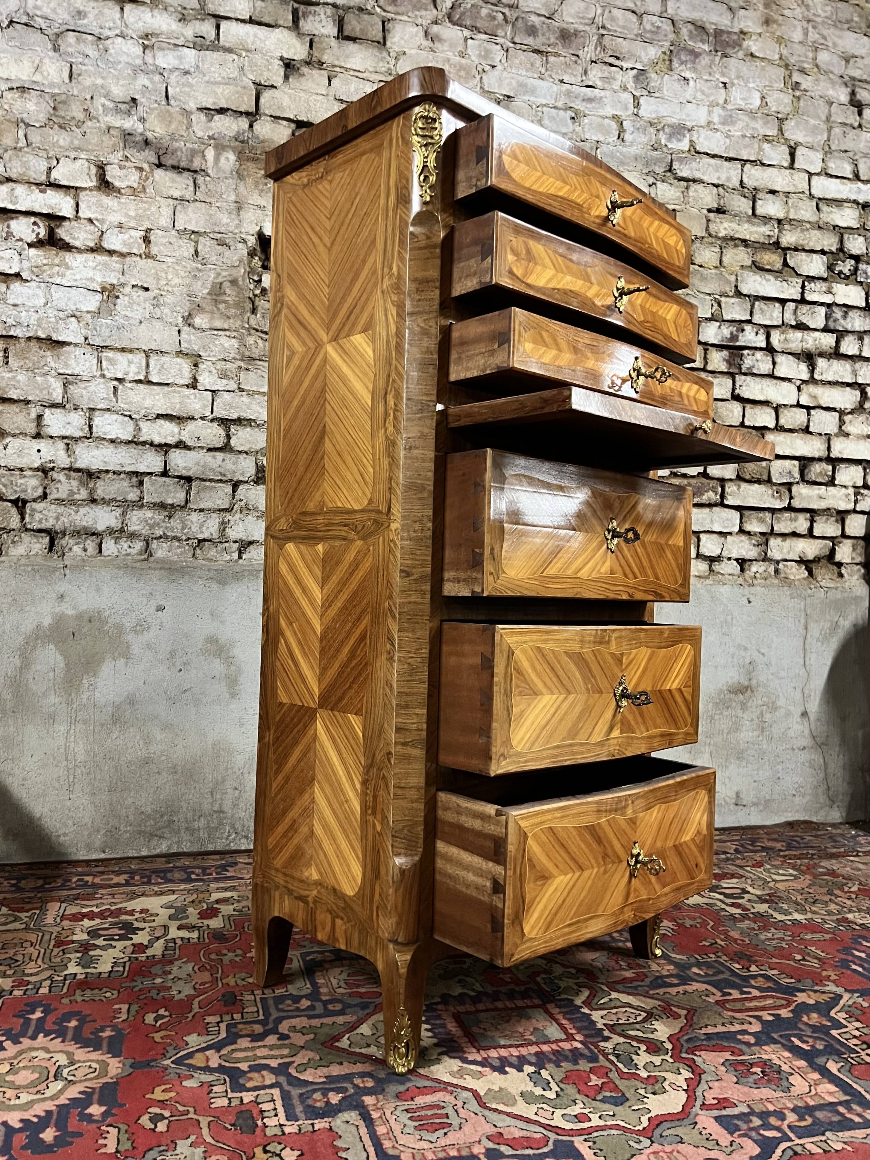 Weekly calendar in louis xv style marquetry stamped from maison gouffé in paris