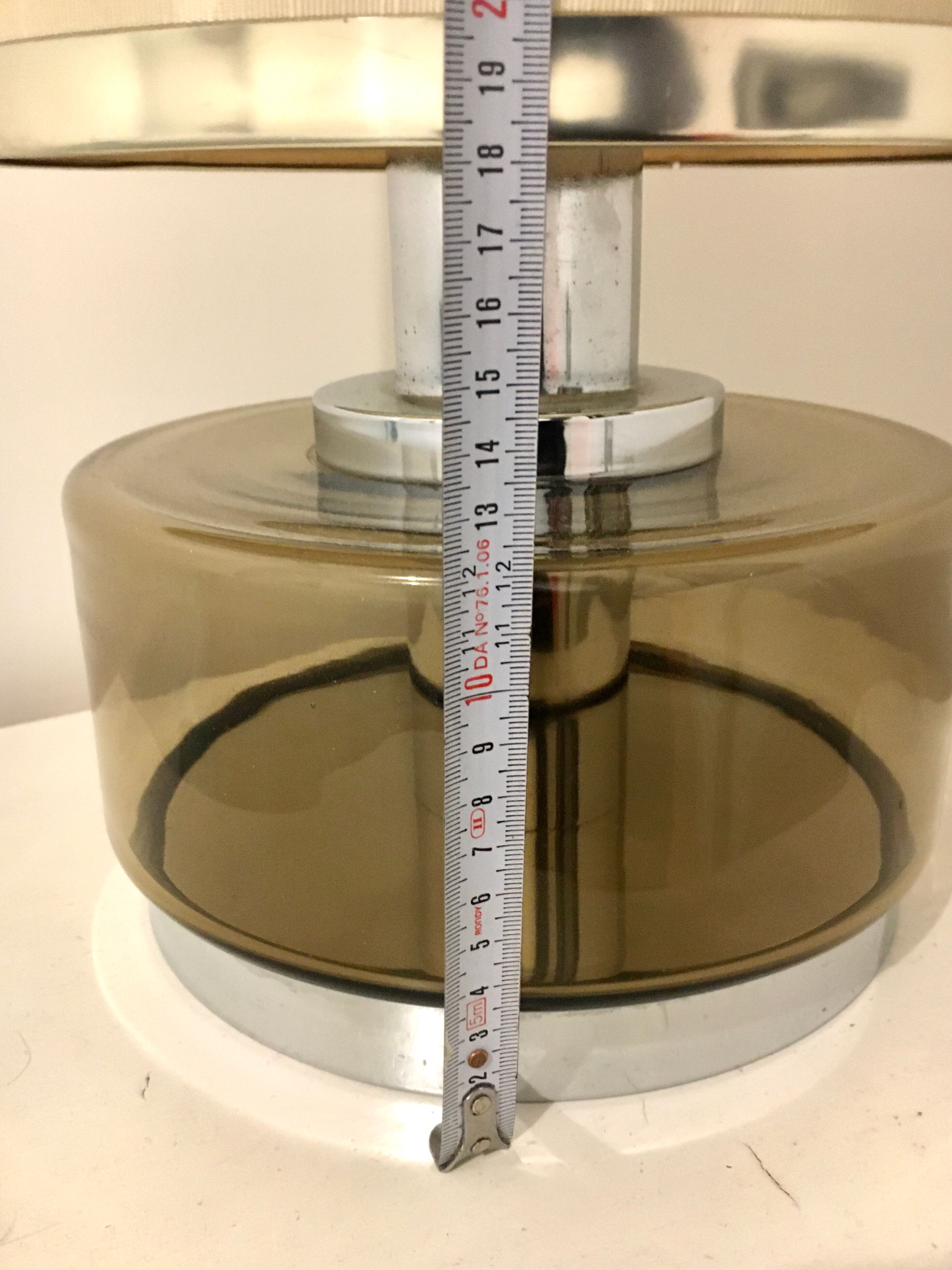 Vintage table lamp smoked glass and stainless 19x stainless steel