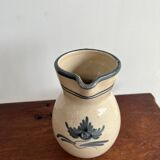 Off-white glossy ceramic decanter, hand-painted gray blue patterns H:20cm