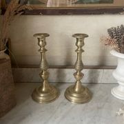 Antique pair of gilded bronze candlesticks