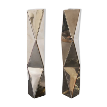 "Origami" pair of candlesticks in aluminium cast, 1970s