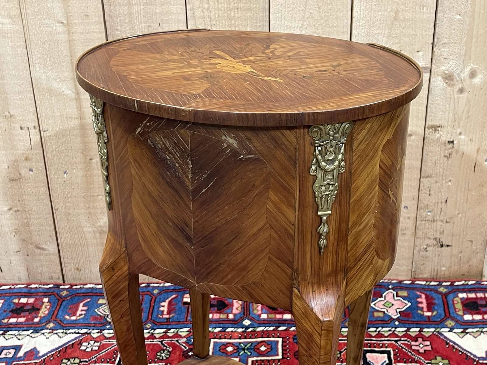 3-drawer side table in rosewood and oak, 1970s Louis XV style work