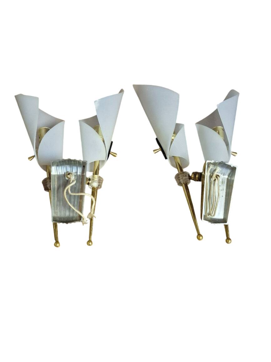 Vintage 1950s butterfly wall light pairs by Arlus.