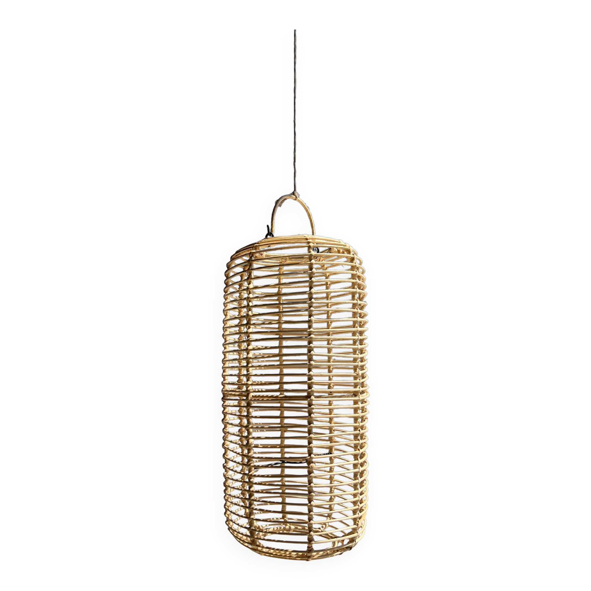 Large lantern-shaped rattan pendant lamp H50 D24