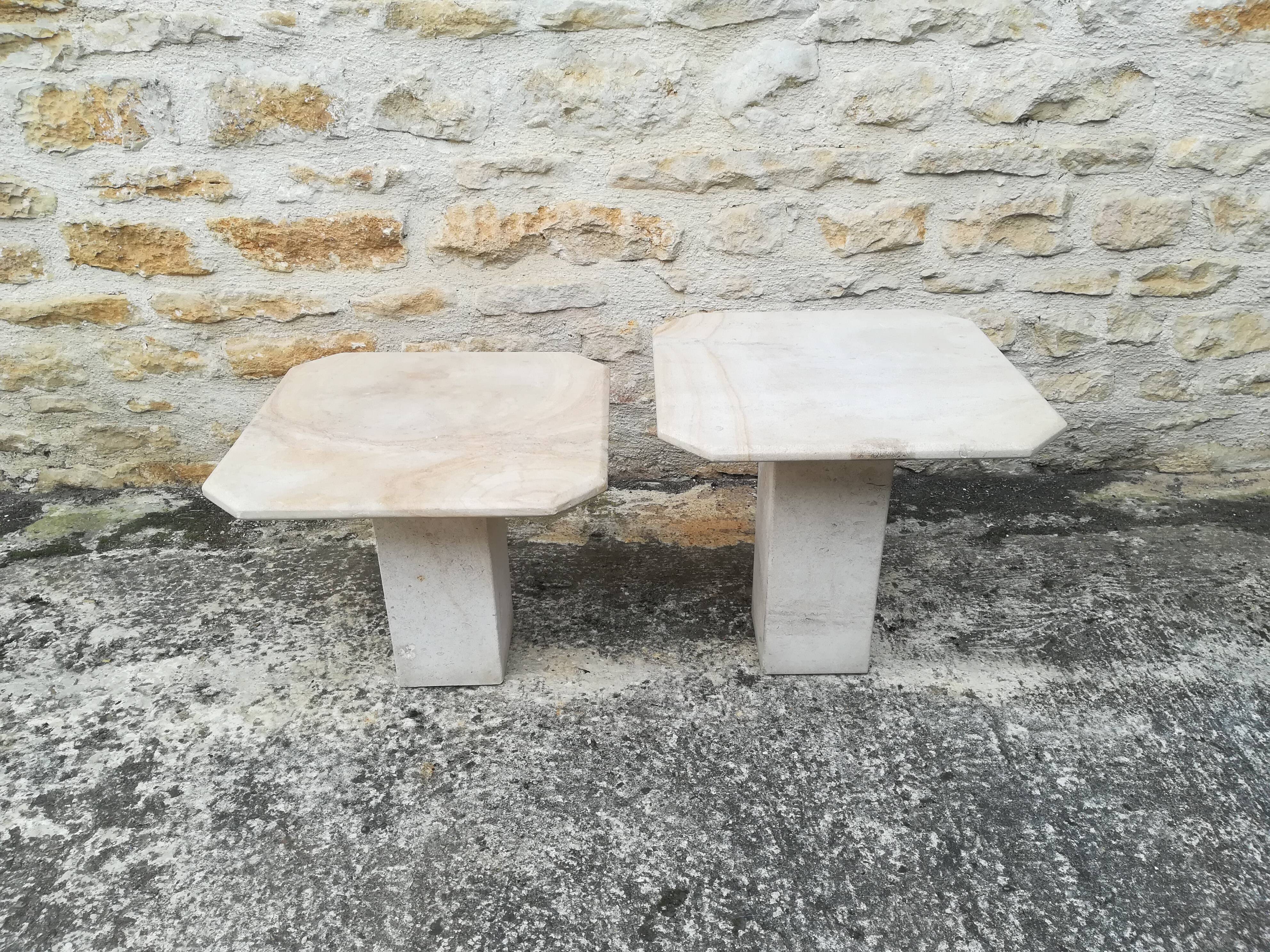 Nesting coffee tables in natural travertine