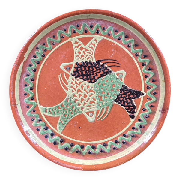 Grand plat artisanal décor poissons