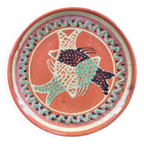 Large handmade dish with fish decoration