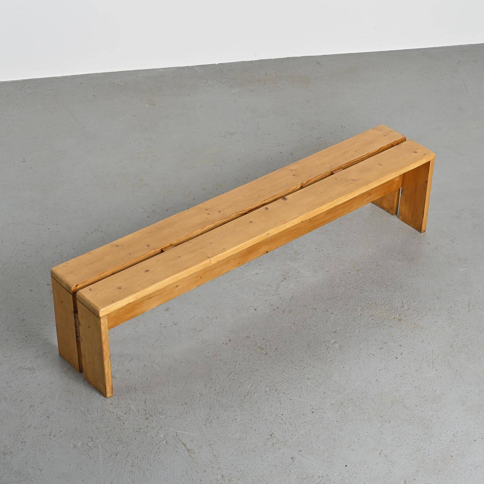 Large solid pine bench, Les Arcs, circa 1973