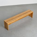 Large solid pine bench, Les Arcs, circa 1973