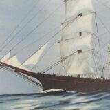 Oil on canvas signed sailboat boat 3 mats