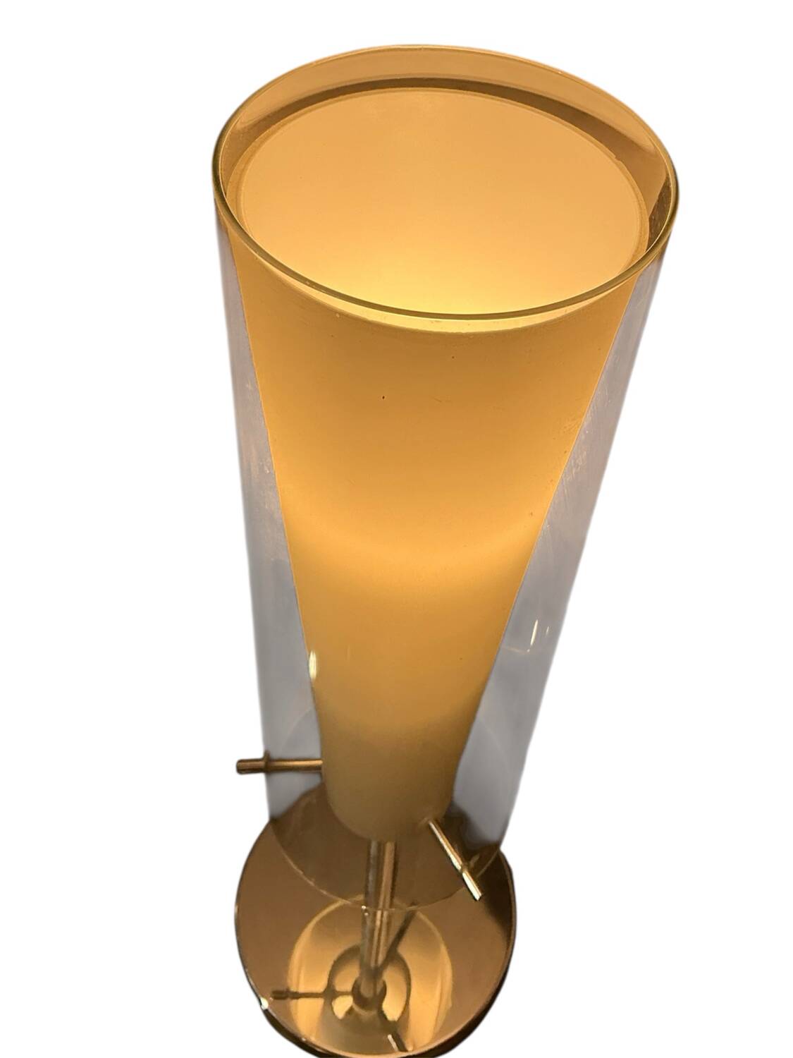 Glass and opaline table lamp with stainless steel base