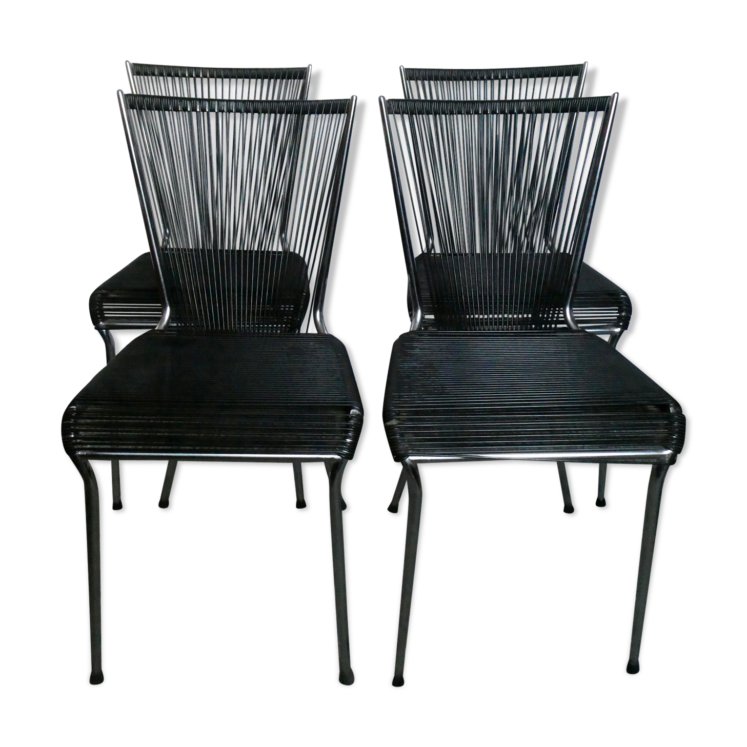 Ensemble de 4 chaises scoubidou des années 60