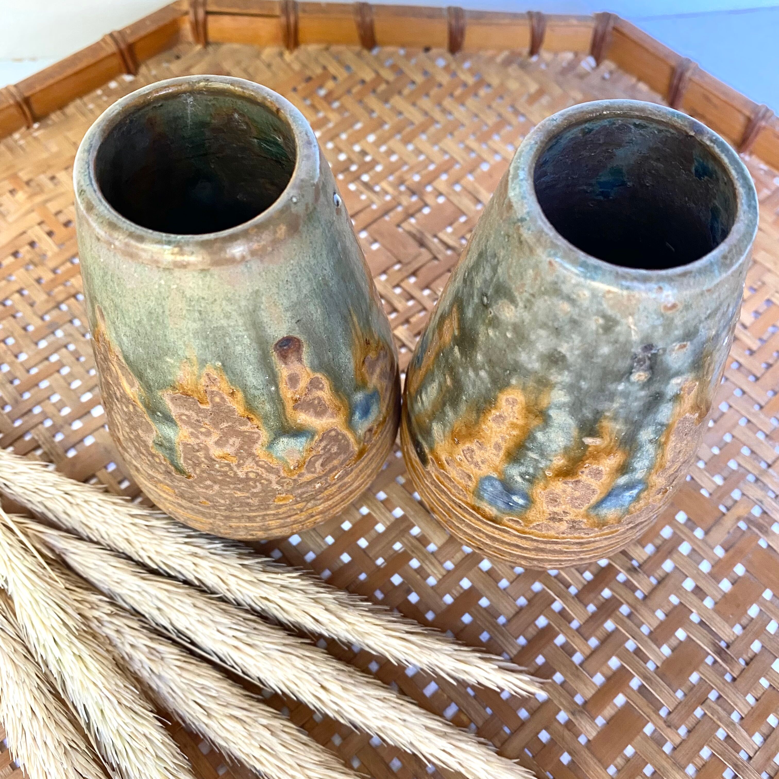 Enamelled stoneware vases
