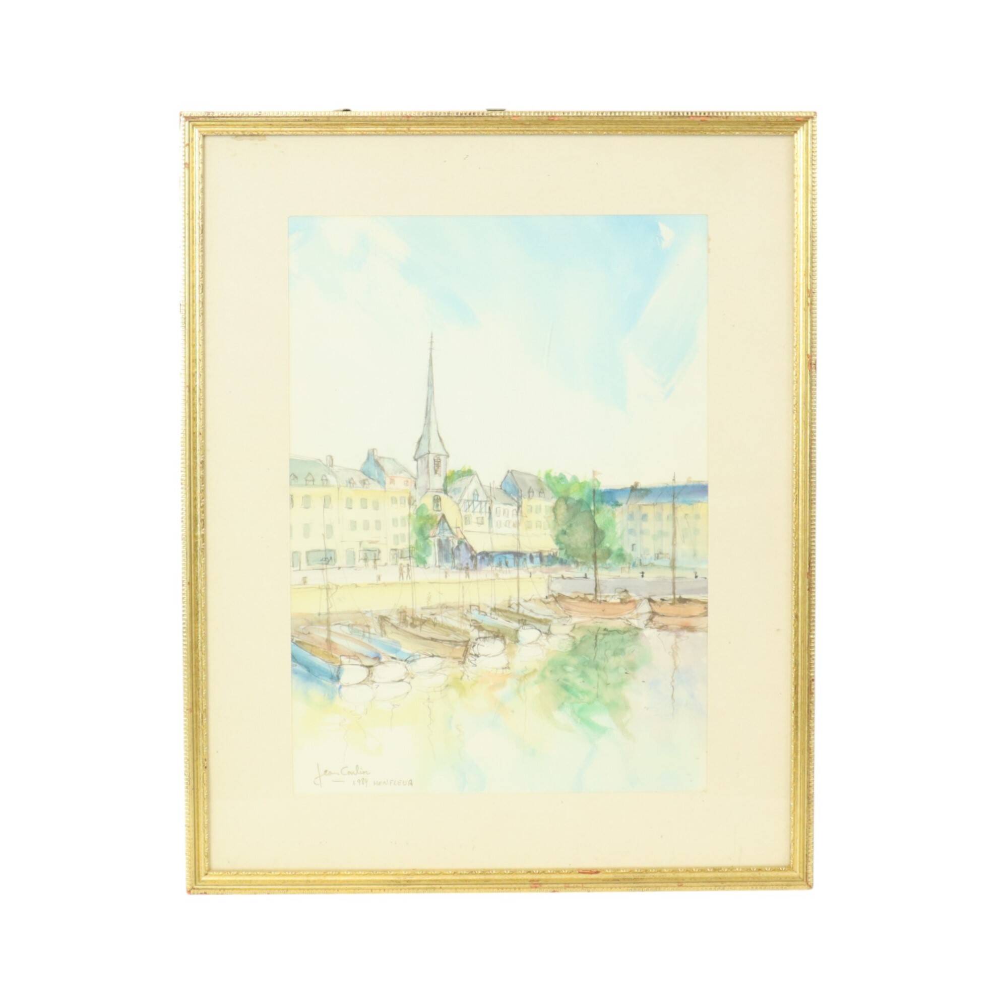 Charming Painting Watercolor Carlier 1989 Honfleur France