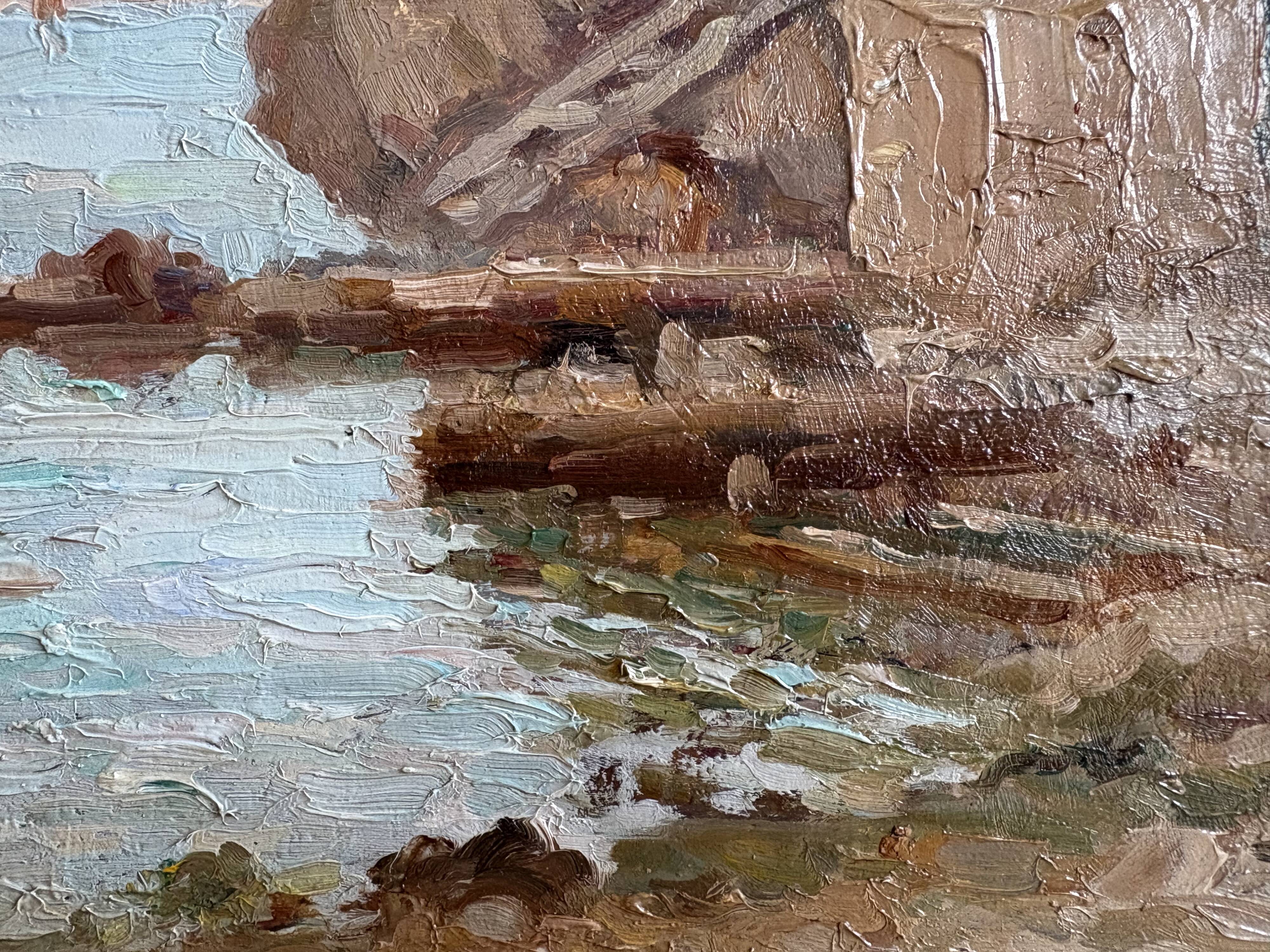 The cornice, marine in oil on wood, early 20th century.