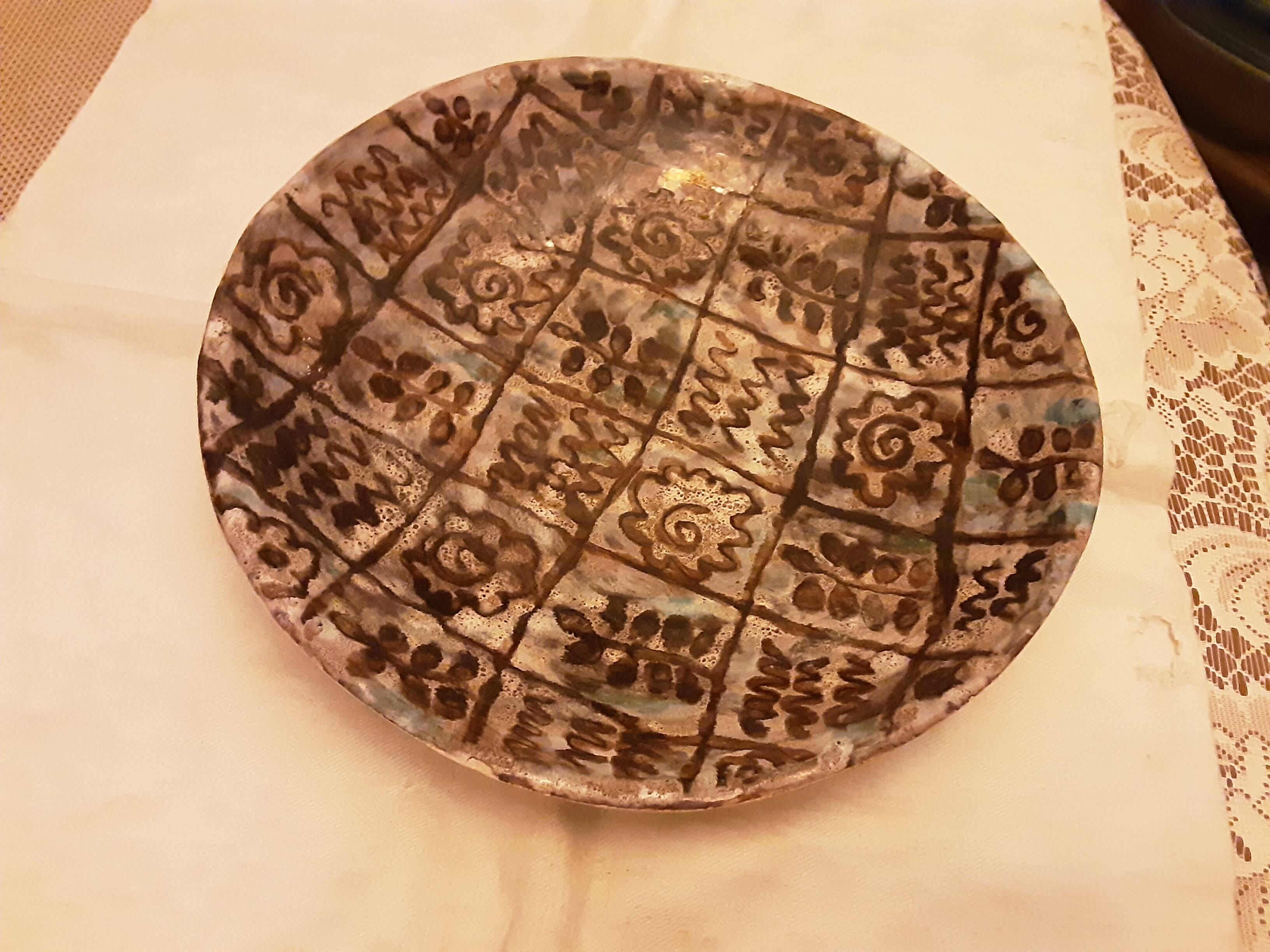 Ceramic dish signed lydia with flower patterns