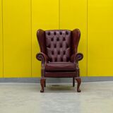 Burgundy leather vintage chesterfield wing chair