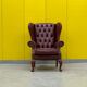 Burgundy leather vintage chesterfield wing chair