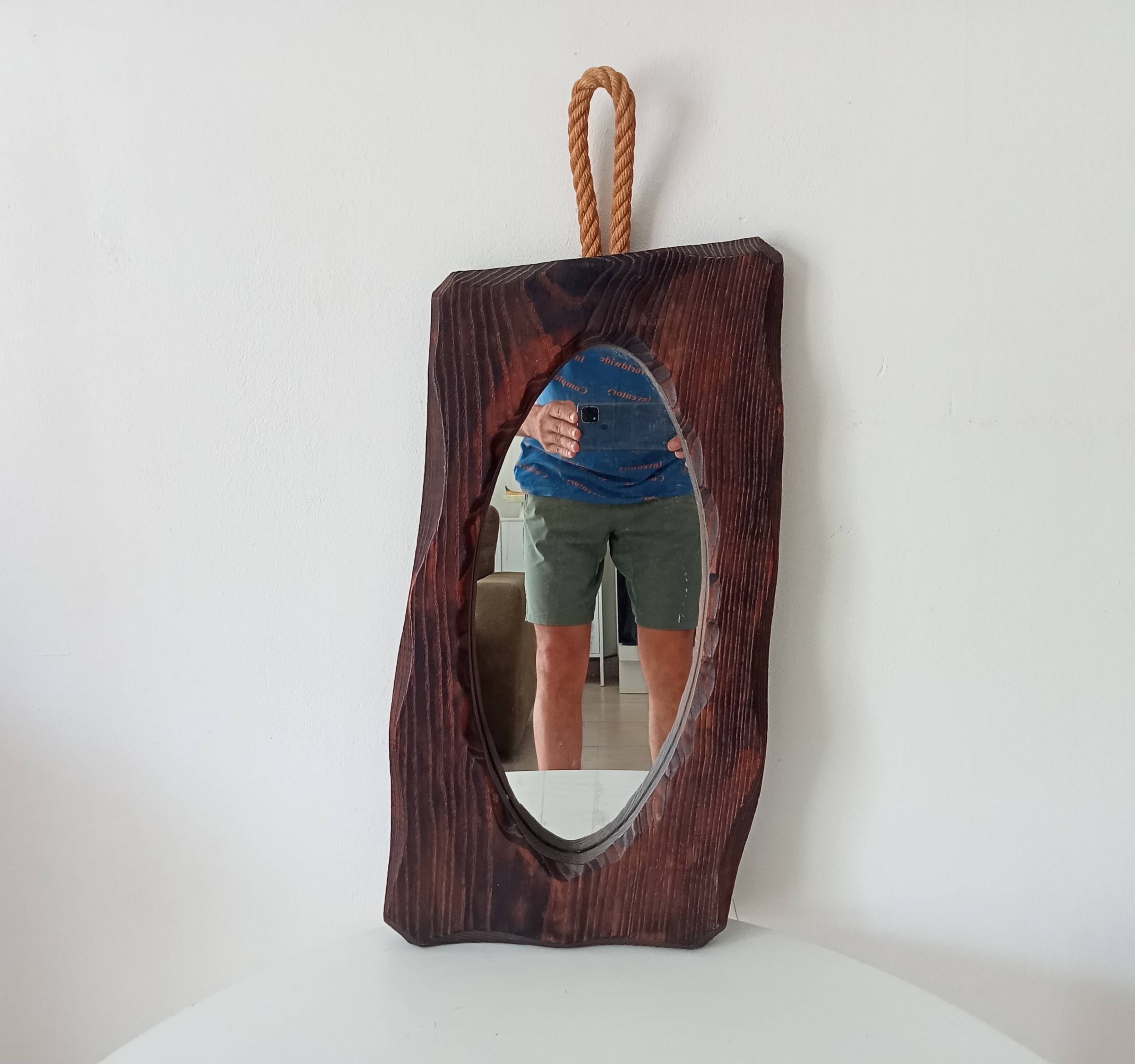 Brutalist antique mirror in solid wood from the 1950s/60s.