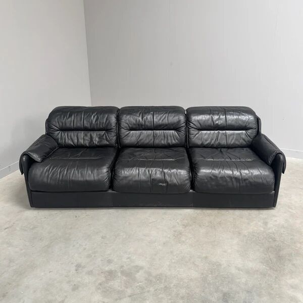 Black leather 3 seat sofa by Dreipunkt, 1970s