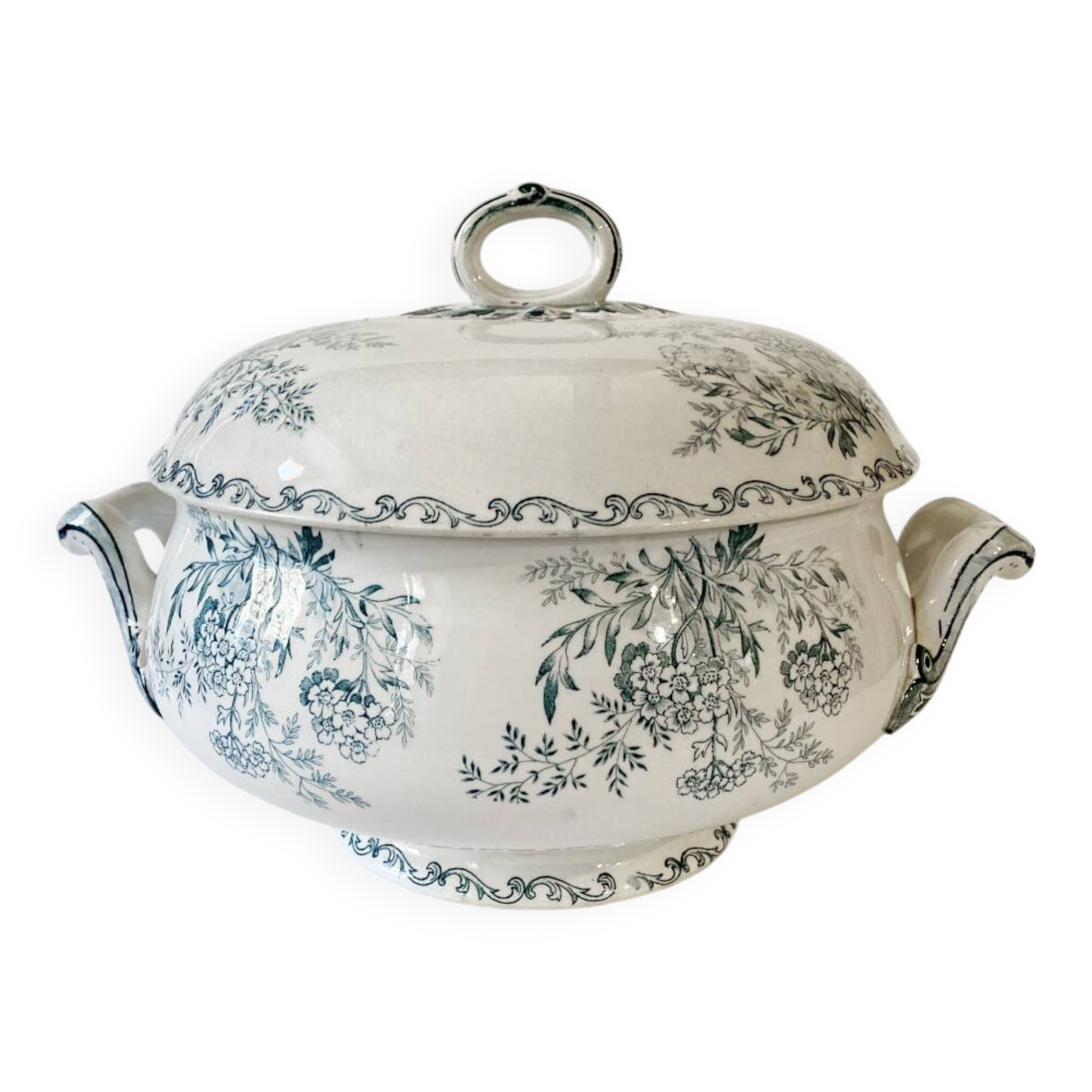 Iron earth soup tureen, Sarreguemines, Eglantine model