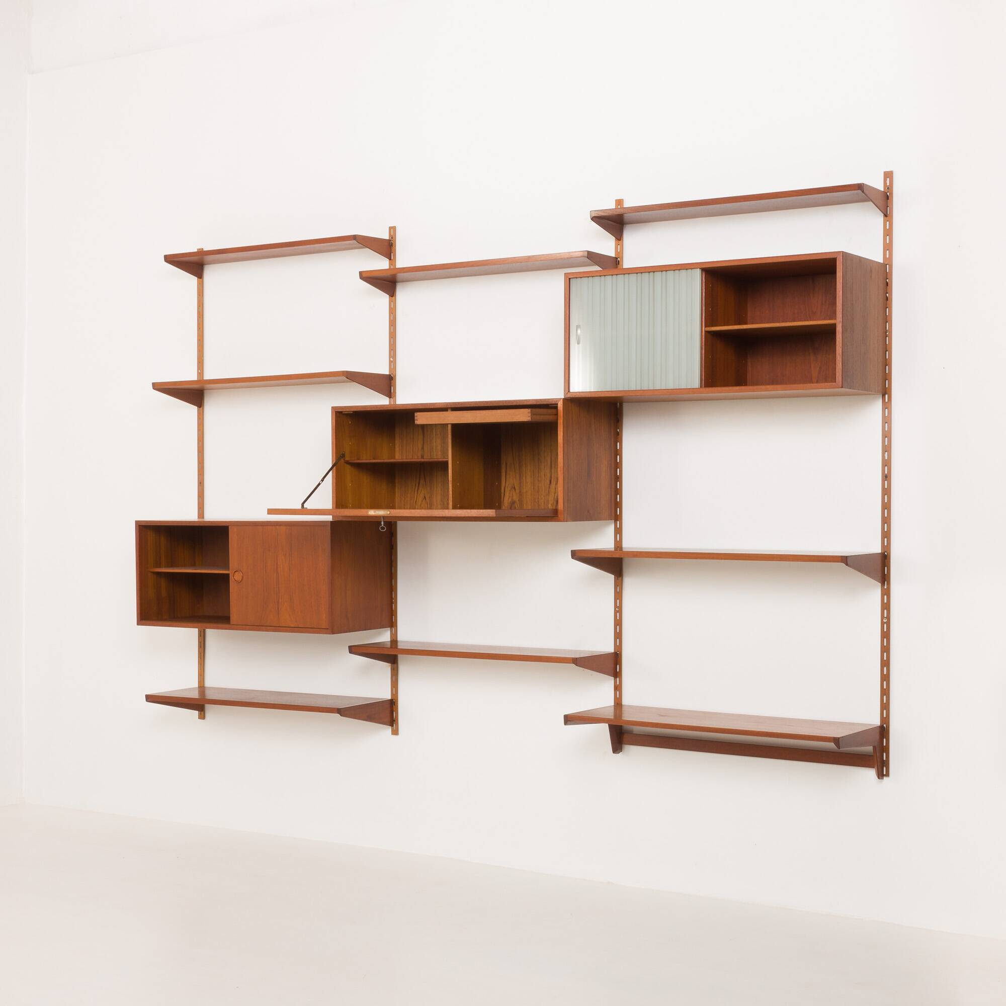 Three-compartment teak wall cabinet by Kai Kristiansen for FM Mobler, Denmark, 1960s