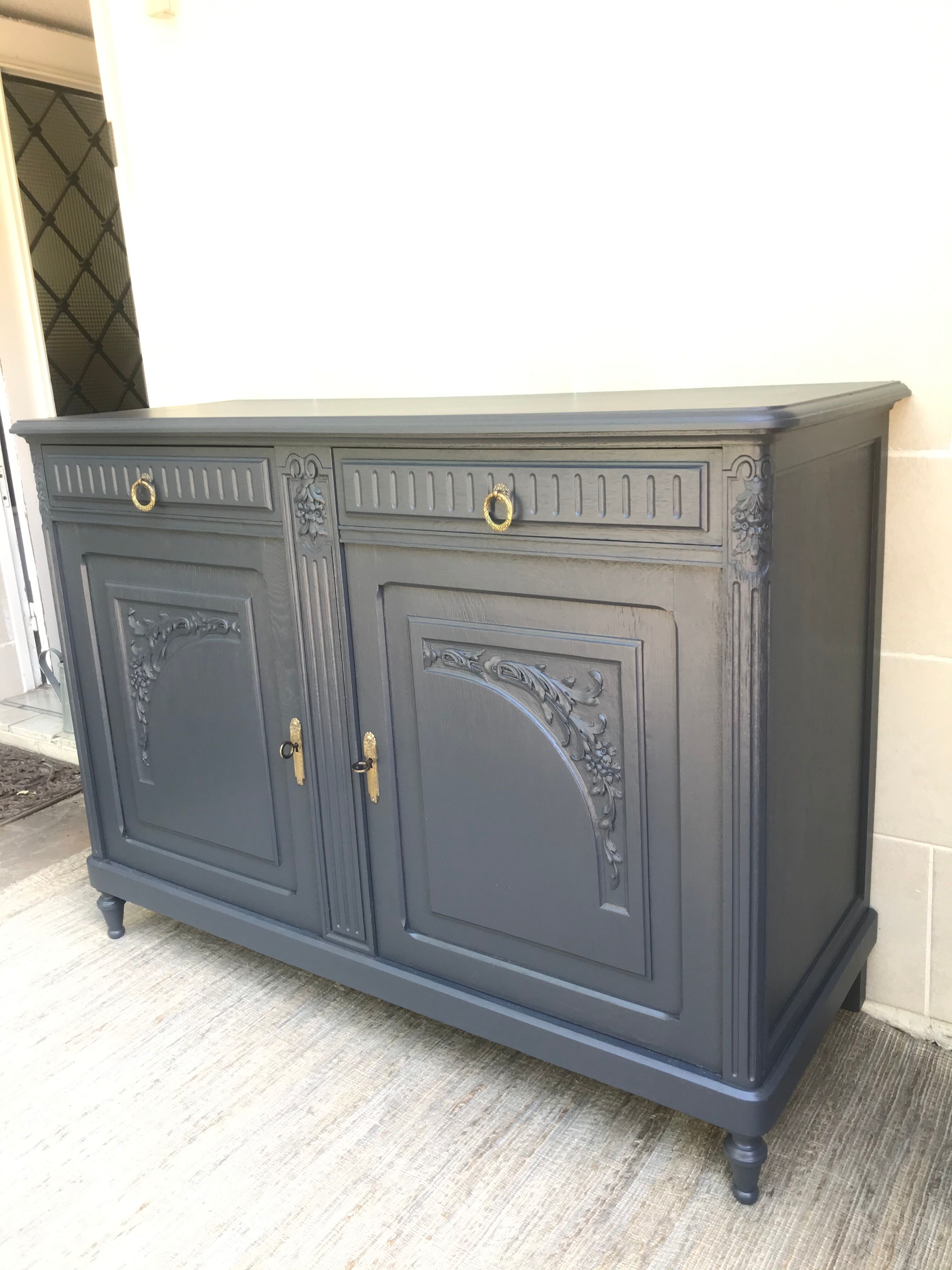 bahut buffet art deco chene solid gray vintage