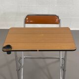 Vintage folding school desk with faux leather seat