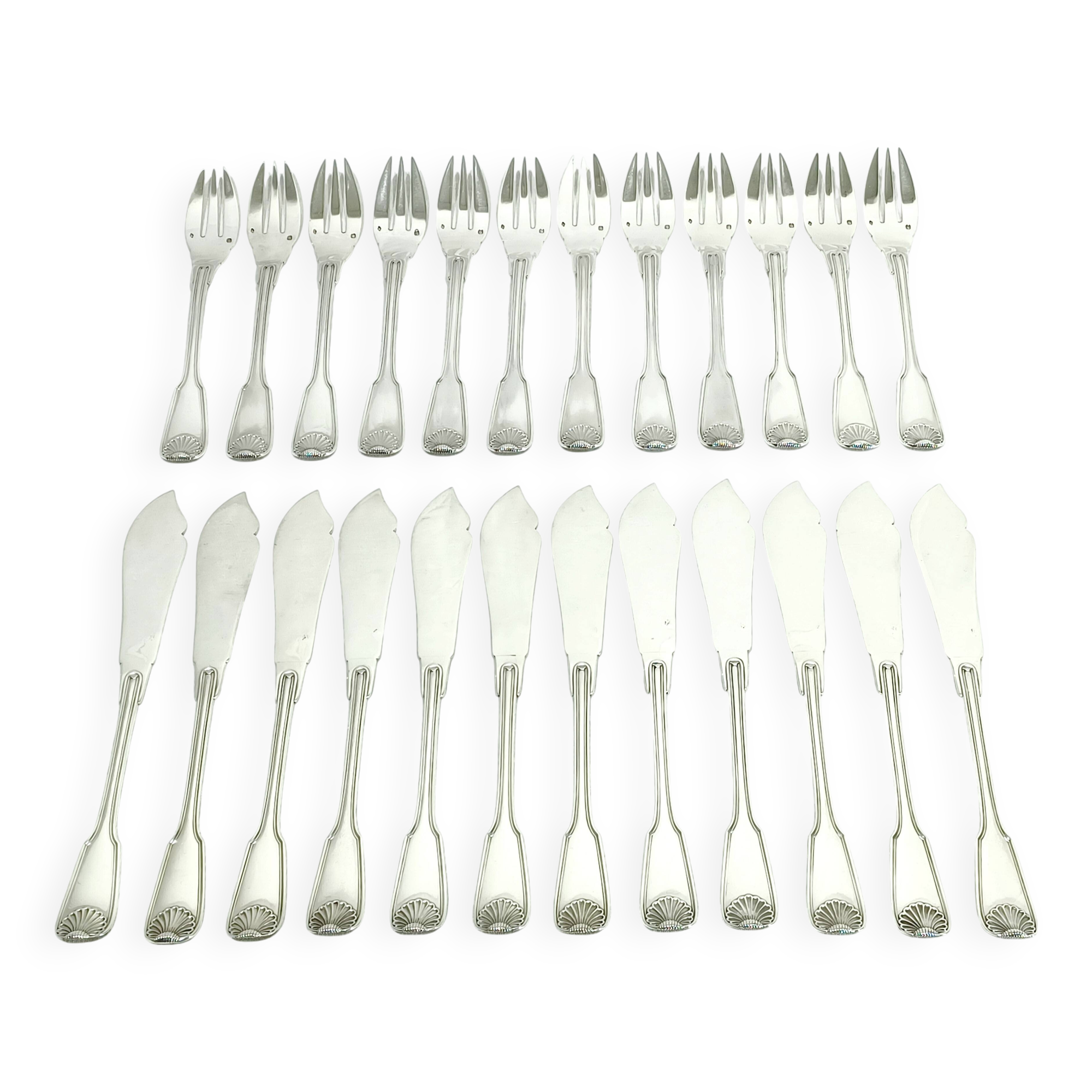 Puiforcat ／Service à poisson 24pc Antique French Sterling Silver PUIFORCAT Fork & Knife Fish