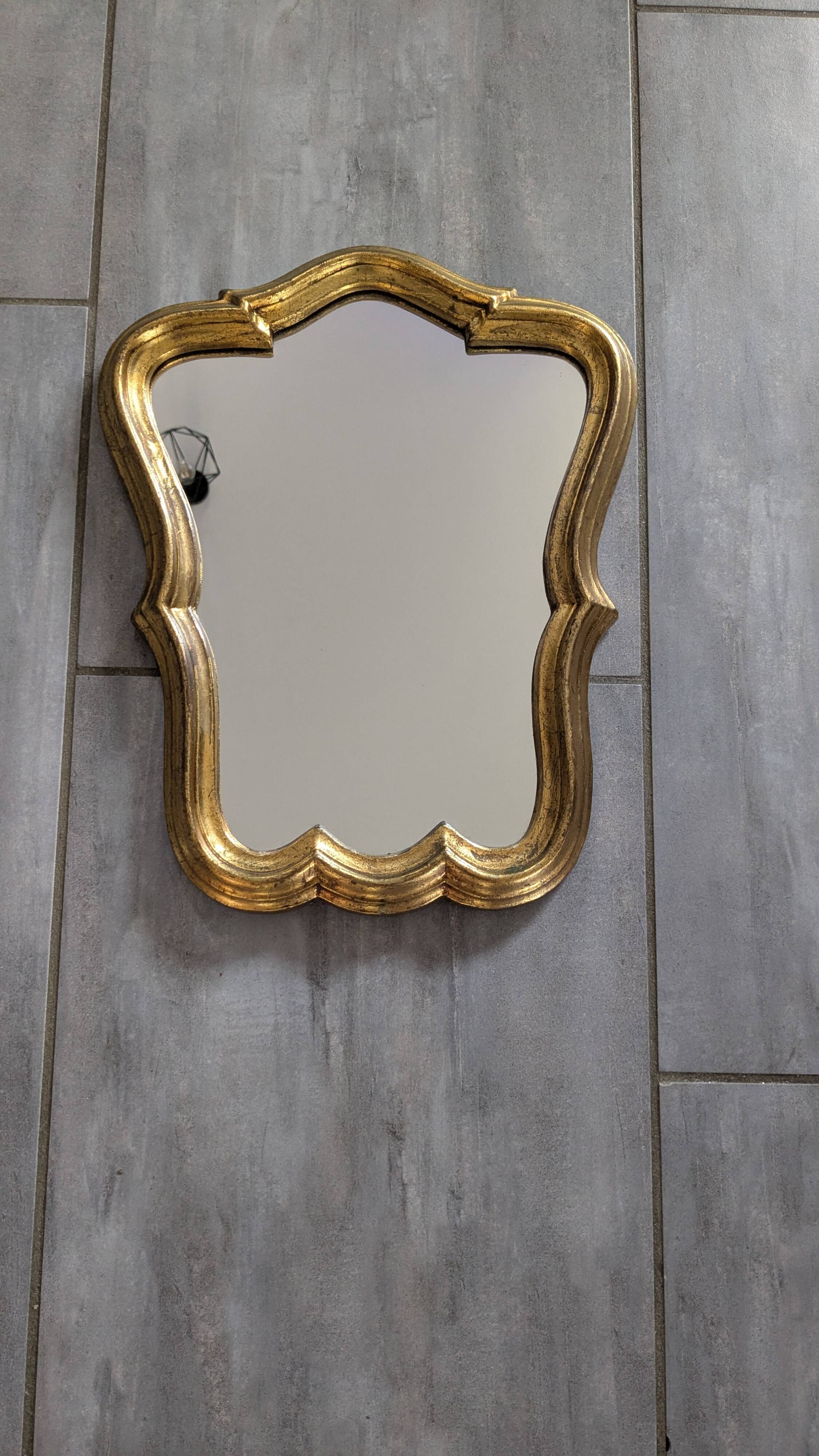 Baroque style gilded mirror – antique patina – 37 x 30 cm